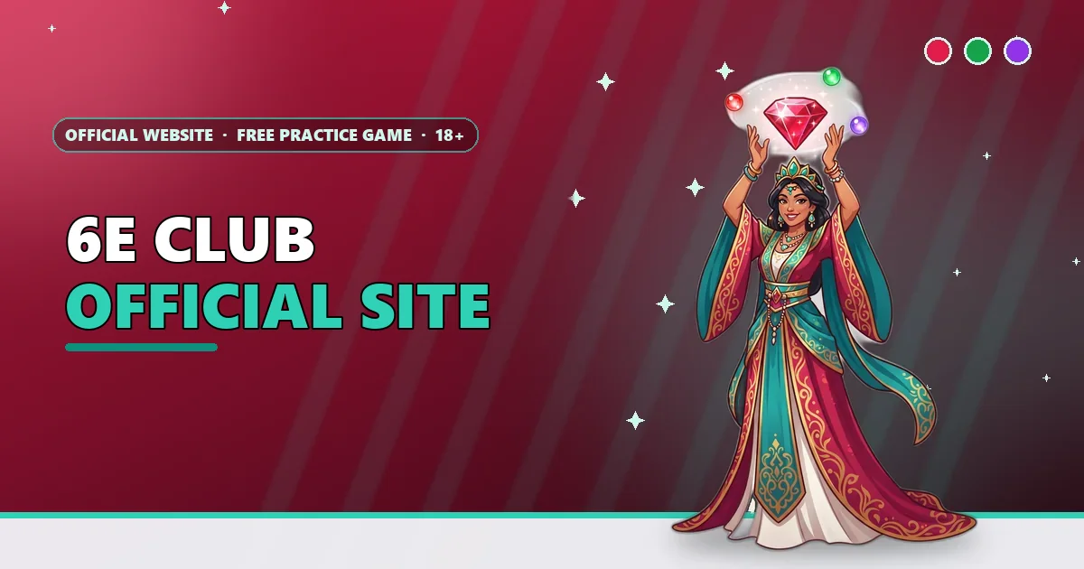 Empress raising a glowing ruby gem on the 6E Club official website banner