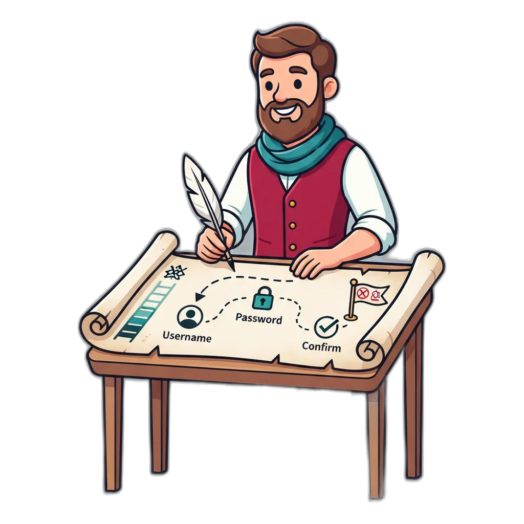 Cartographer drawing a map of the three sign-up fields and the 18+ tick