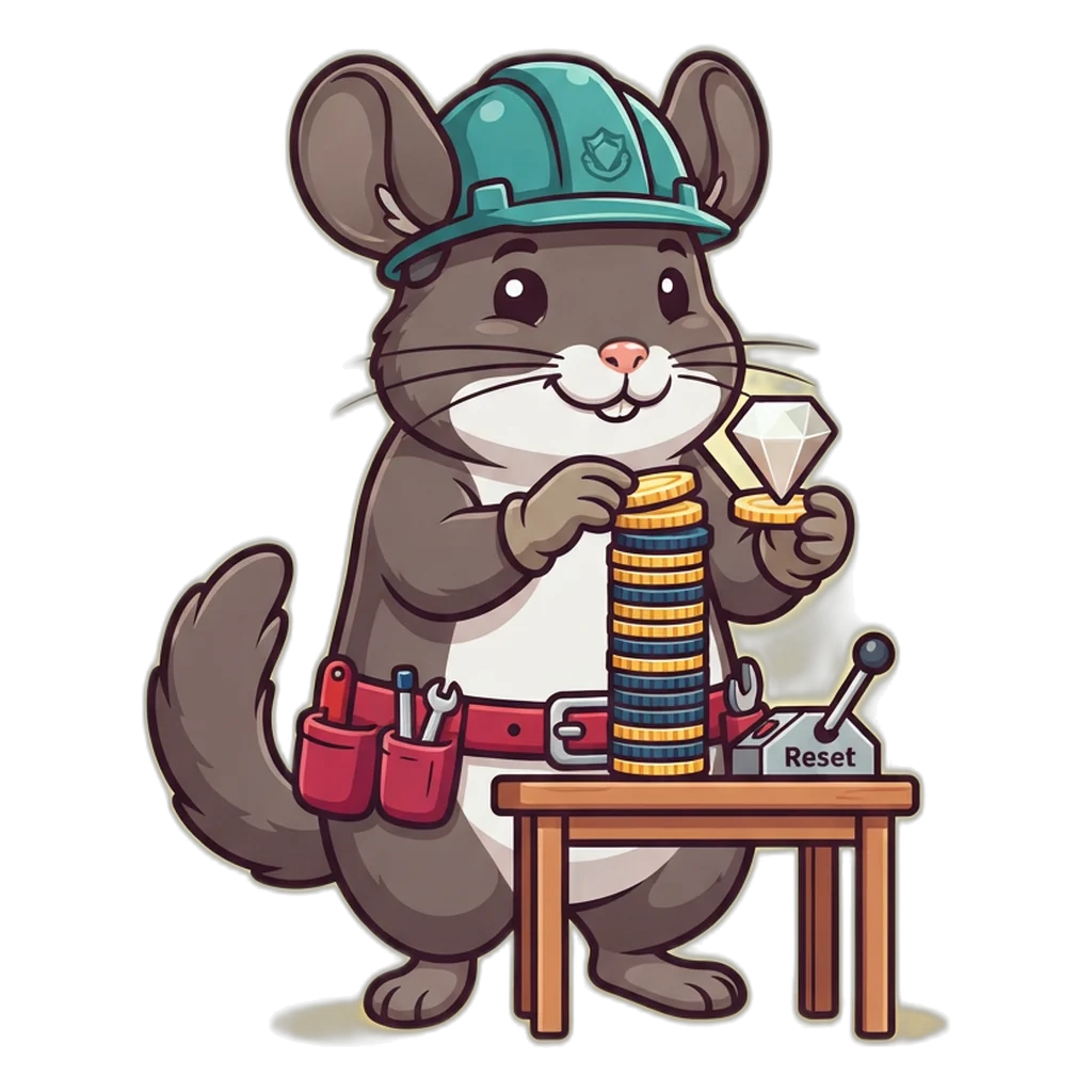 Chinchilla builder stacking 12,000 practice coins beside a reset lever