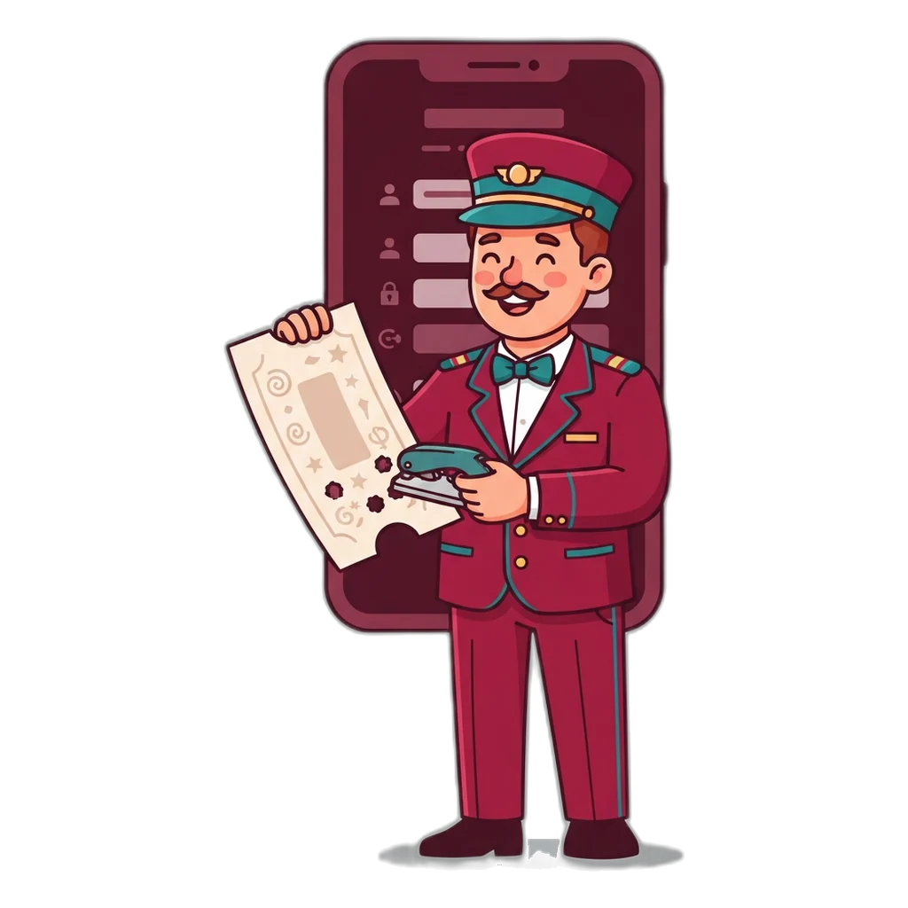 Train conductor punching a free new account ticket for the 6E Club register form