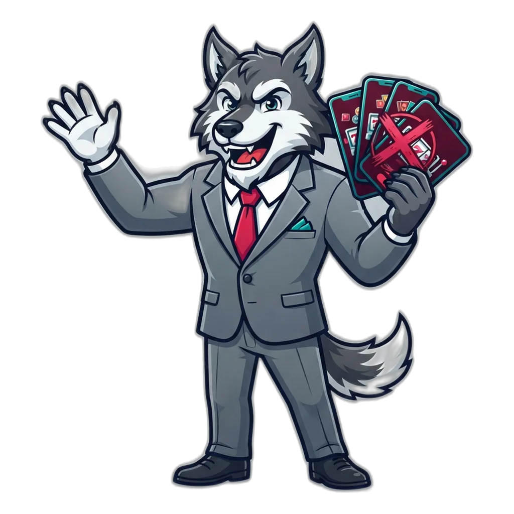 Werewolf in a suit waving fake payout screenshots under a red warning stamp